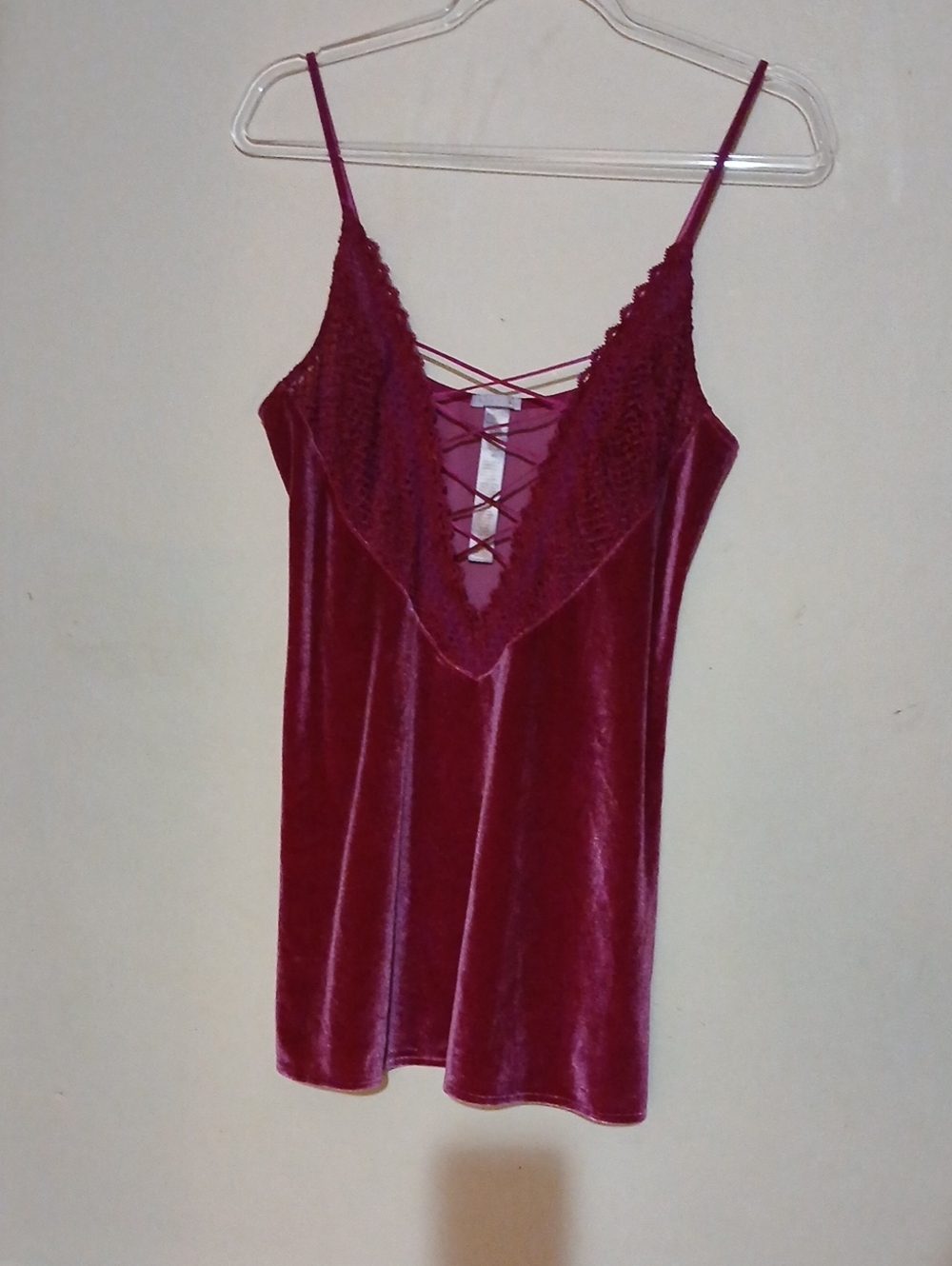 Savage X Fenty Velvet Lace-Up Cami in Burgundy